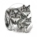 family of wolves 2 adult 3 childrwn tattoo design idea