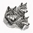 family of wolves 2 adult 3 childrwn tattoo design idea
