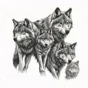 family of wolves 2 adult 3 childrwn tattoo design idea