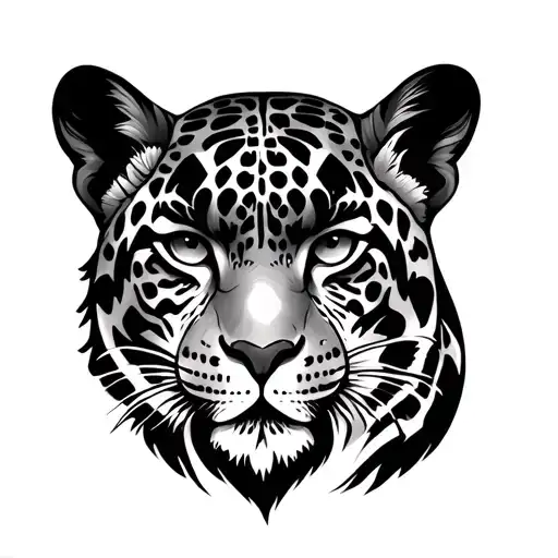Mujer Aztec Jaguar front face drawn tattoo design idea