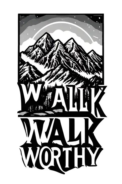 "Walk Worthy" grand teton mountain range with letters tattoo design idea