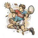 young boy catching rugby ball thrown by dad memorial tattoo design idea