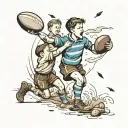 young boy catching rugby ball thrown by dad memorial tattoo design idea