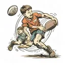 young boy catching rugby ball thrown by dad memorial tattoo design idea
