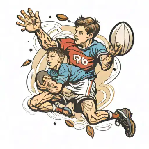 young boy catching rugby ball thrown by dad memorial tattoo design idea