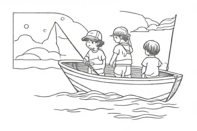 children in a boat sailing tattoo design idea