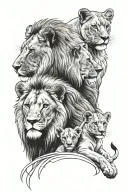 lion, lioness & 3 Lion Cubs tattoo design idea