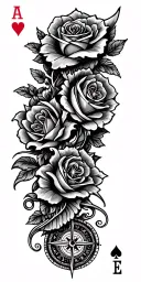 filigree design with playing cards, compass and roses tattoo design idea