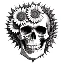 skull, with sunflowrs on side of face of skull pretty design around it tattoo design idea