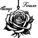 upside down rose with a string attach and the string turns into words that says always and forever  tattoo design idea