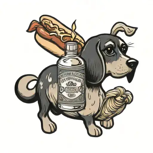 whiskey and hotdog cute tattoo design idea