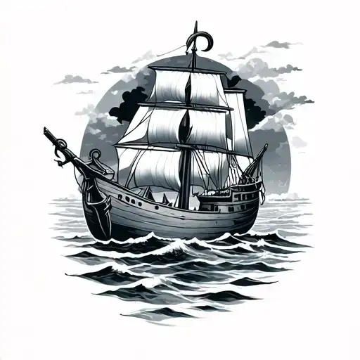 anchor and ship for lost loved one  tattoo design idea