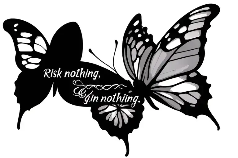 create a tatoo with the quote "risk nothing, gain nothing." with butterfiles to go on the back of ones shoulder  tattoo design idea