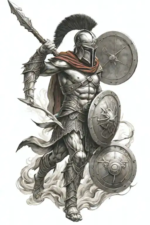 a spartan with a spear in one hand and a shield in the other hand  tattoo design idea