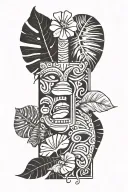 tiki and monstera leaf transforming tattoo design idea