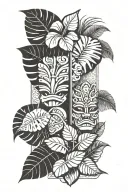 tiki and monstera leaf transforming tattoo design idea