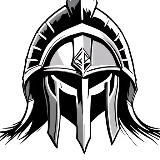 Spartan warrior helmet with only the eyes subtly visible and some warrior object to complement tattoo design idea
