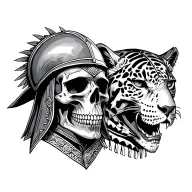 conquistador skull with helmet vs azteca jaguar skull tattoo design idea