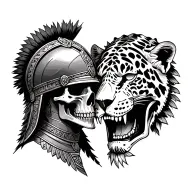 conquistador skull with helmet vs azteca jaguar skull tattoo design idea