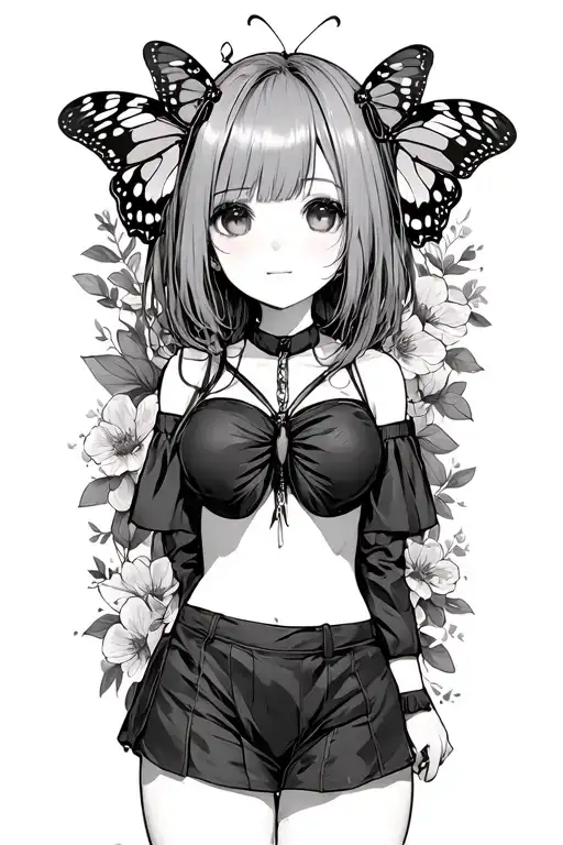 anime characters , butterfly , cute anime , tattoo design idea