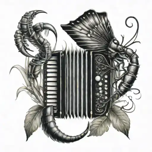 Accordion, Crawfish, Fleur de lis in a bayou tattoo design idea
