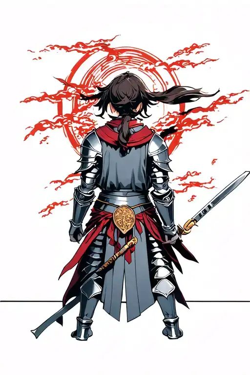 Japanese anime knight in the back of the back from the back tattoo design idea