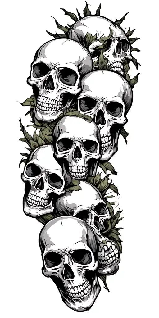 "searching 4 fortune and fame" skulls connected up arm sleeve inspired by randy orton tattoo design idea