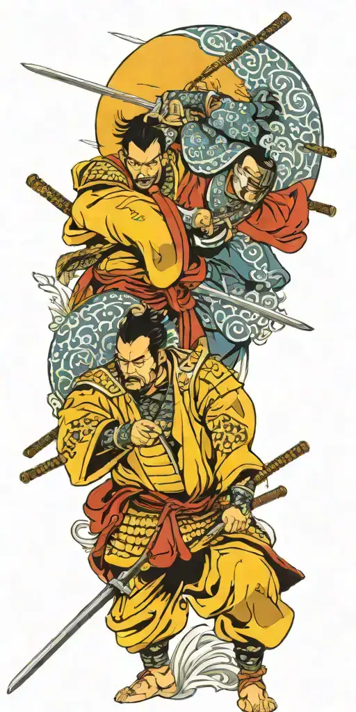 Japanese samurai warriors battling tattoo design idea