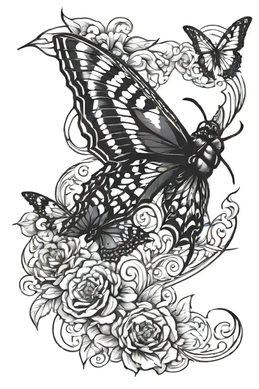 lighting bolt striking with black swallowtail butterfly tattoo design idea