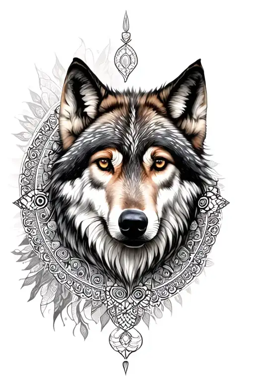 wolf and mandala design tattoo design idea