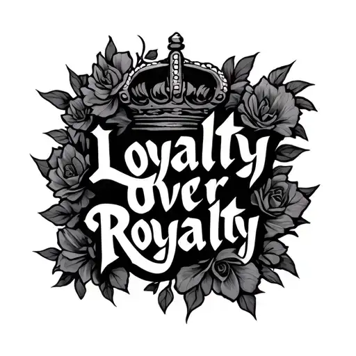 Loyalty Over Royalty text tattoo design idea