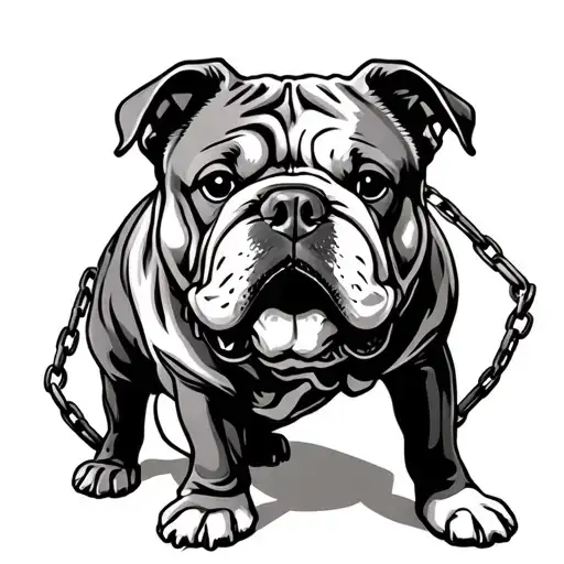 "one and only mellow" Bulldog with chain tattoo design idea