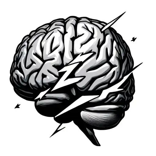 brain with lightning bolts striking tattoo design idea