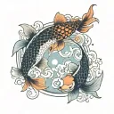 two koi fish swimming in circles yin and yang inside a pool that looks like mac millers divine feminine album cover tattoo design idea