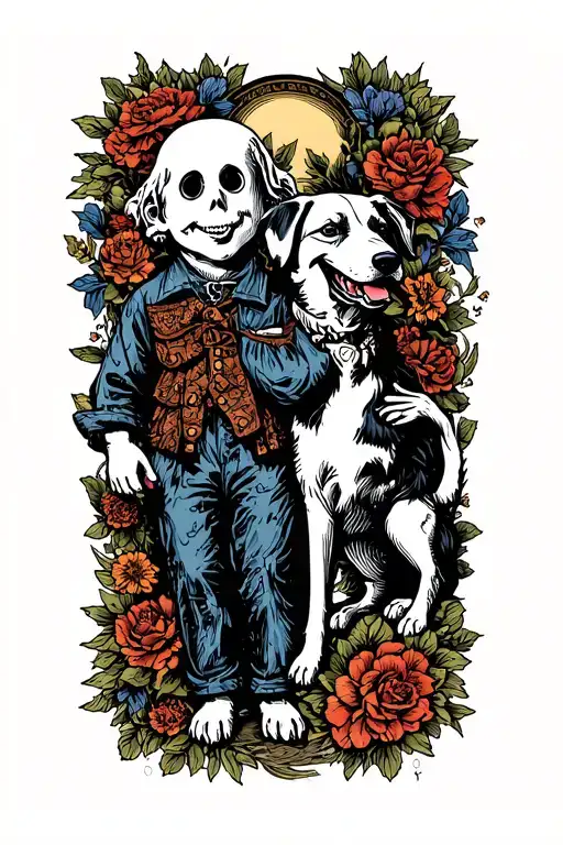 ghost boy and ghost dog tattoo design idea