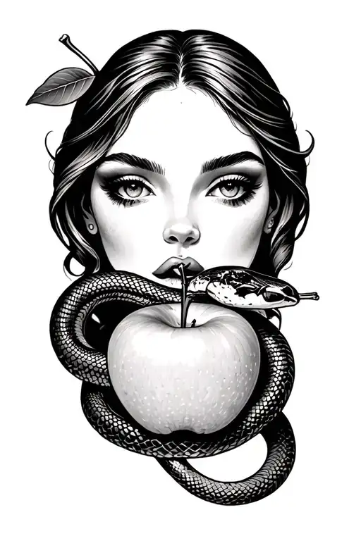 eve eating the apple and snake coiled tattoo design idea