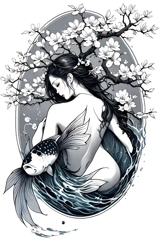 a cherry blossom tree hugging the side of my back to the top of my back and put koi fish flowing under. nothing else tattoo design idea