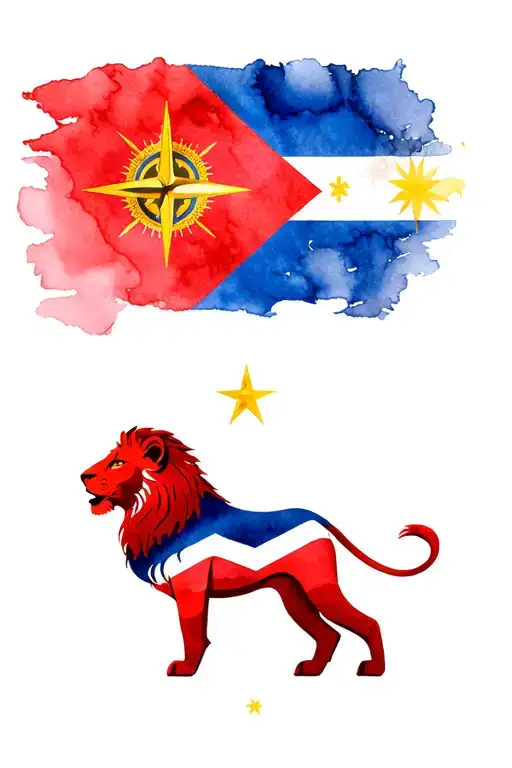 compass and lion  Philippine flag waving tattoo design idea