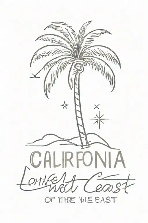 california palm tree with text "lonely and dreaming of the west coast" tattoo design idea
