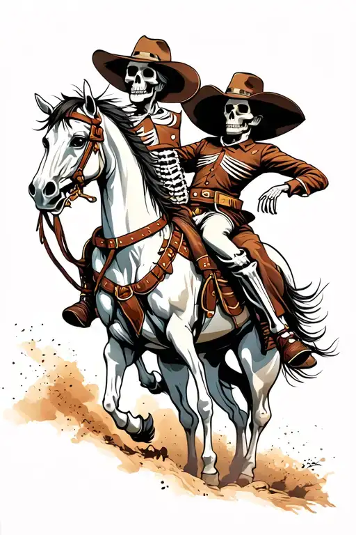 skelton cowboy riding a skeleton horse tattoo design idea