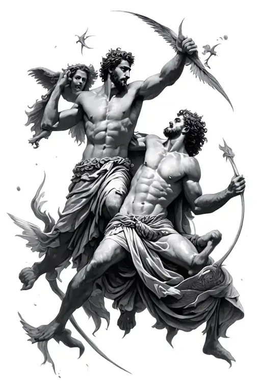 odysseus fighting with the sirens tattoo design idea