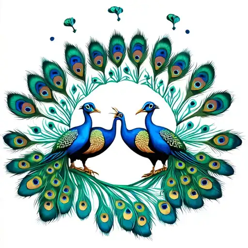 3 peacocks in a circle with 21 total feathers tattoo design idea