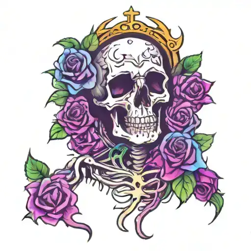 Holy death with roses tattoo design idea
