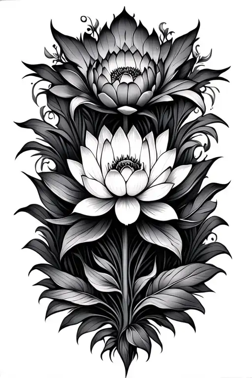 gothic flowers blooming lotus flower tattoo design idea