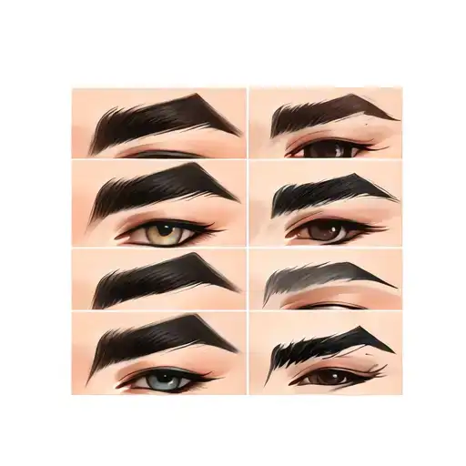 Generate model pictures of nine different eyebrow shapes tattoo design idea