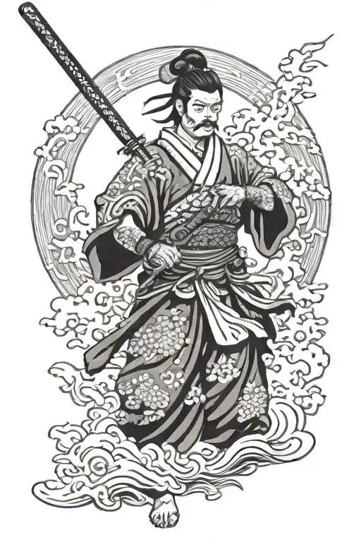Japanese warrior wielding a sword tattoo design idea