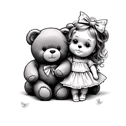 teddy bear, with Dolly in cursive tattoo design idea