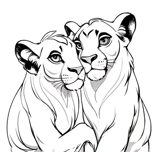 Simba and Sarabi Cuddle tattoo design idea