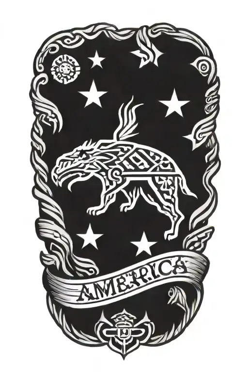 America, flag, aztec stamp tattoo design idea