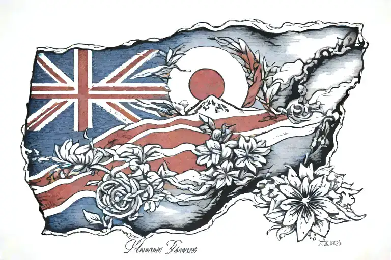 hawaiian japanese texas flag tattoo design idea